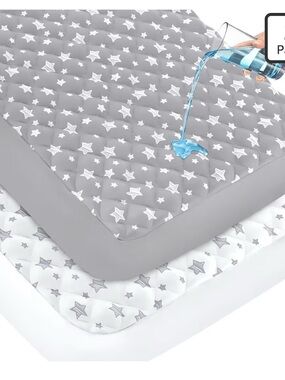 Moonsea Grey & White Star Quilted Crib Mattress Protector - 2 Pack